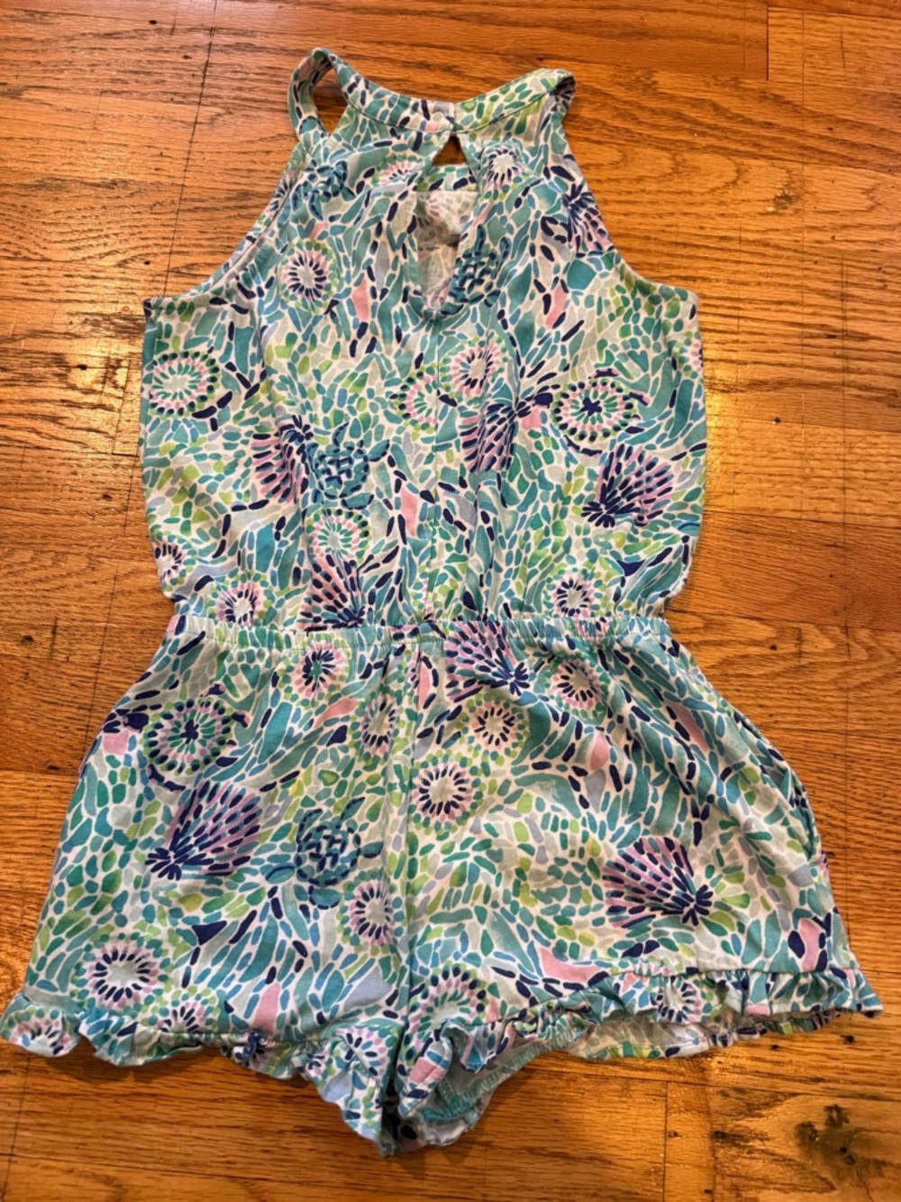 Lilly Pulitzer Sleeveless Floral Romper in Teal, Light Blue & Navy